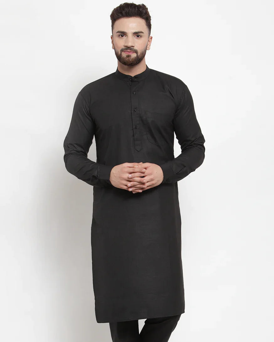 Men Black Solid Kurta Only ( KO 592 Black )