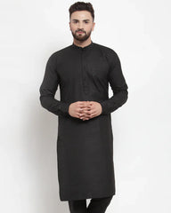 Men Black Solid Kurta Only ( KO 592 Black )