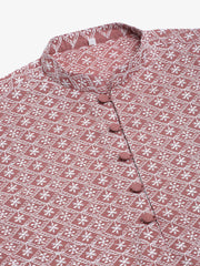 Men's Coral Red & White Embroidered Straight Kurtas ( KO 626 Coral )