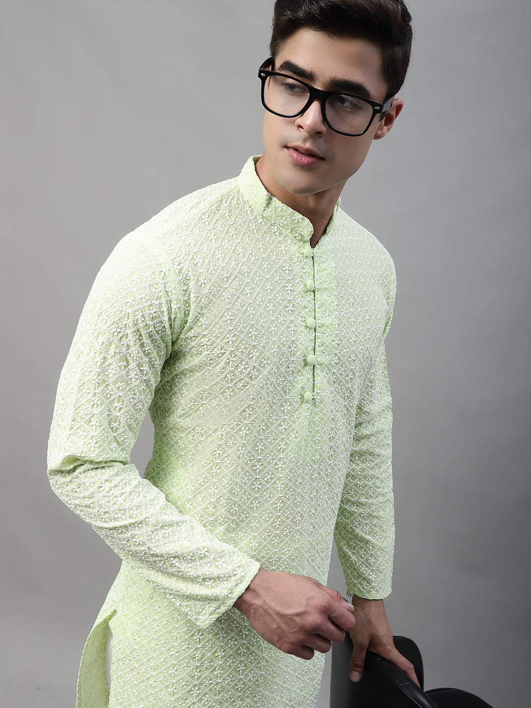 Men's Green Embroidered Kurta Only ( KO 626Green )