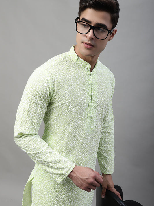 Men's Green Embroidered Kurta Only ( KO 626Green )