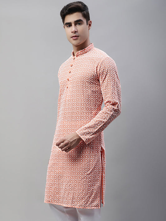 Men's Orange Embroidered Kurta Only ( KO 626Orange )