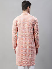 Men's Orange Embroidered Kurta Only ( KO 626Orange )