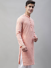 Men's Orange Embroidered Kurta Only ( KO 626Orange )