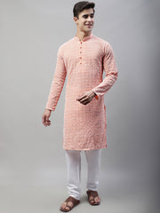 Men's Orange Embroidered Kurta Only ( KO 626Orange )