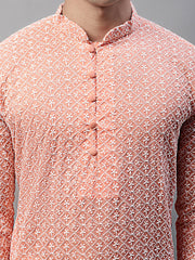Men's Orange Embroidered Kurta Only ( KO 626Orange )