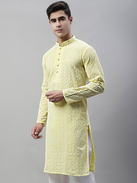 Men's Yellow Embroidered Kurta Only ( KO 626Yellow )