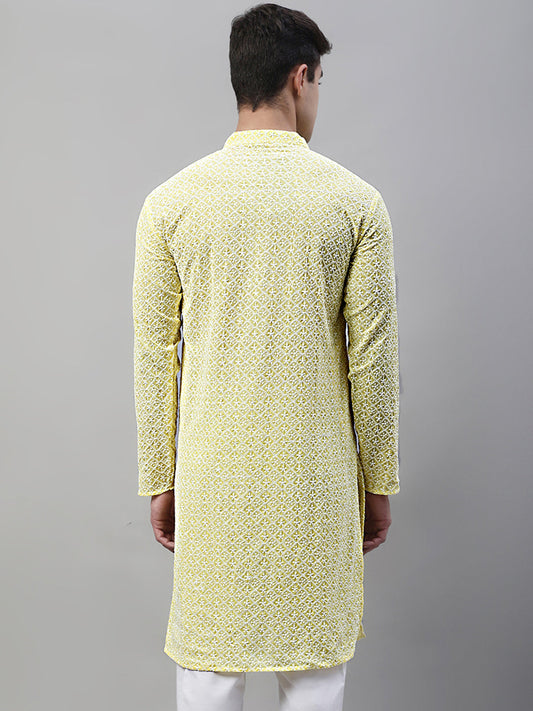 Men's Yellow Embroidered Kurta Only ( KO 626Yellow )