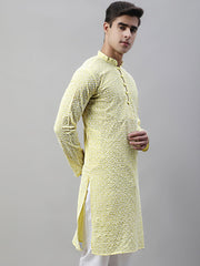 Men's Yellow Embroidered Kurta Only ( KO 626Yellow )