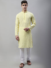 Men's Yellow Embroidered Kurta Only ( KO 626Yellow )
