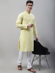 Men's Yellow Embroidered Kurta Only ( KO 626Yellow )
