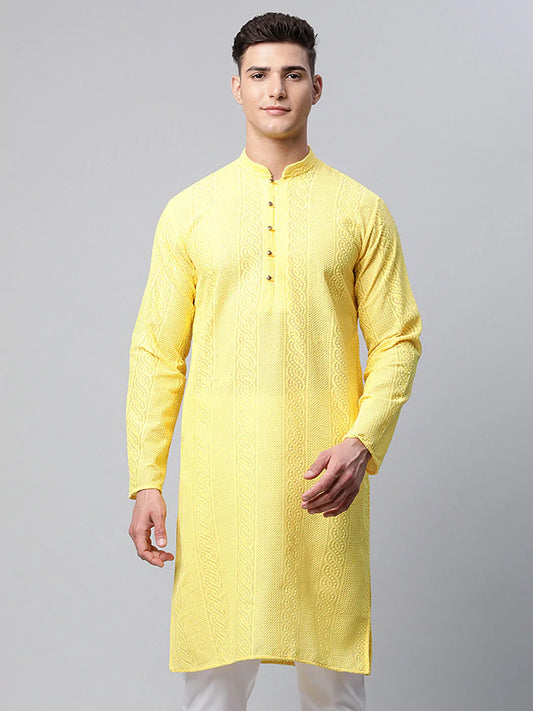 Men's Embroiderd Kurtas ( KO 640 Lemon )
