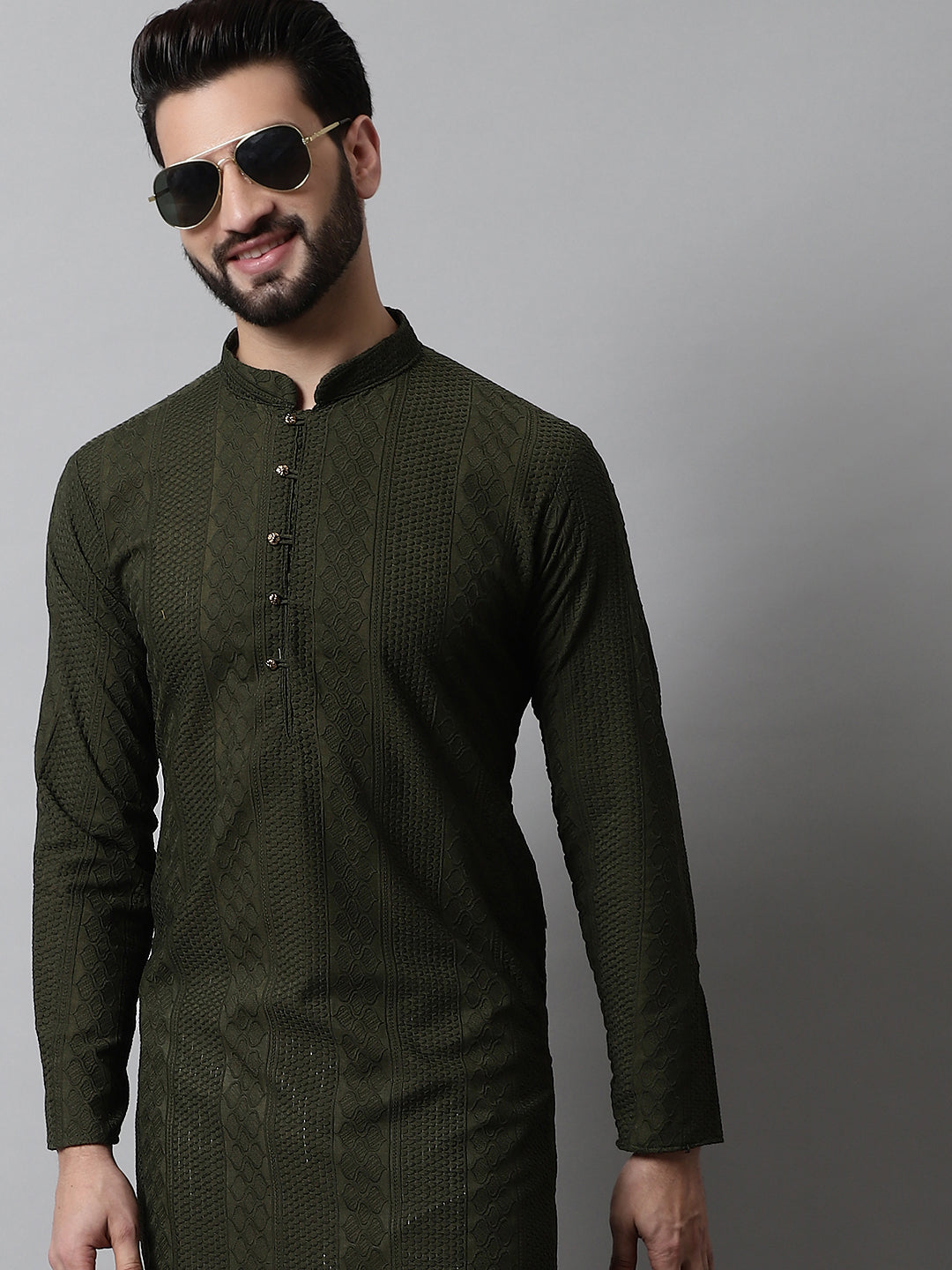 Men's Embroiderd Kurtas ( KO 640Olive )