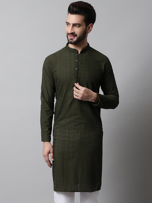 Men's Embroiderd Kurtas ( KO 640Olive )