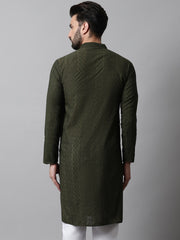 Men's Embroiderd Kurtas ( KO 640Olive )