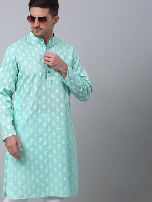 Men's Green Cotton Floral printed kurta Only ( KO 650Green )