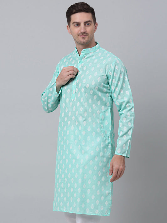 Men's Green Cotton Floral printed kurta Only ( KO 650Green )