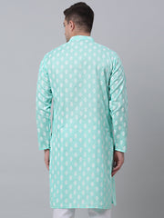 Men's Green Cotton Floral printed kurta Only ( KO 650Green )