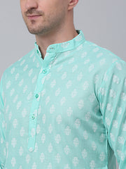 Men's Green Cotton Floral printed kurta Only ( KO 650Green )