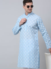 Men's Sky Cotton Floral printed kurta Only ( KO 650Sky )