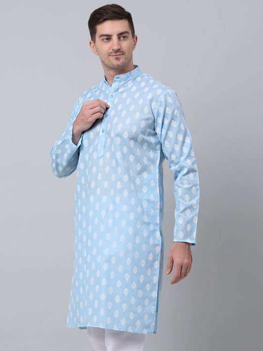 Men's Sky Cotton Floral printed kurta Only ( KO 650Sky )
