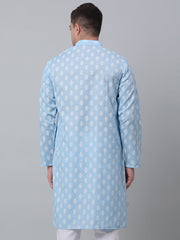 Men's Sky Cotton Floral printed kurta Only ( KO 650Sky )