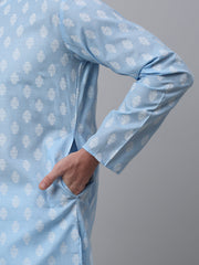 Men's Sky Cotton Floral printed kurta Only ( KO 650Sky )