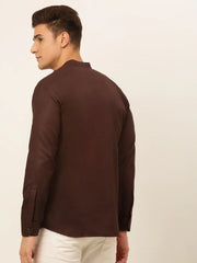 Men's Coffee Solid Cotton Short Kurta ( KO 677 Coffee )