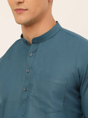Men's Teal Blue Solid Cotton Short Kurta ( KO 677 Teal )