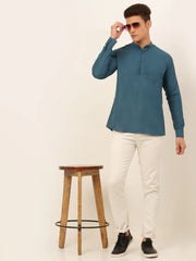 Men's Teal Blue Solid Cotton Short Kurta ( KO 677 Teal )