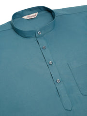 Men's Teal Blue Solid Cotton Short Kurta ( KO 677 Teal )