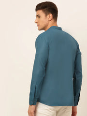 Men's Teal Blue Solid Cotton Short Kurta ( KO 677 Teal )