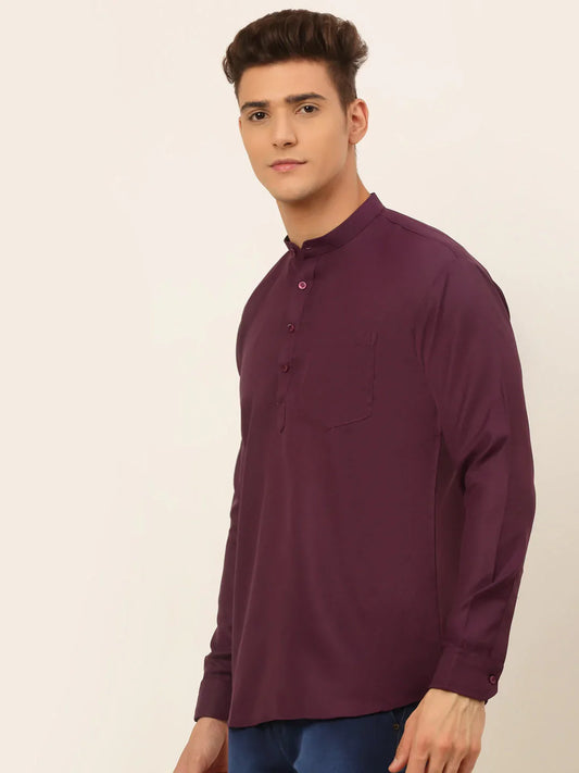 Men's Purple Solid Cotton Short Kurta ( KO 677 Wine )