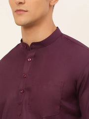 Men's Purple Solid Cotton Short Kurta ( KO 677 Wine )