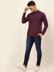 Men's Purple Solid Cotton Short Kurta ( KO 677 Wine )