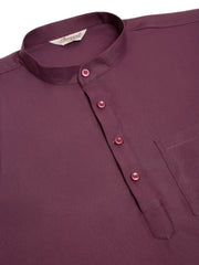 Men's Purple Solid Cotton Short Kurta ( KO 677 Wine )