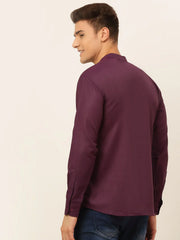 Men's Purple Solid Cotton Short Kurta ( KO 677 Wine )