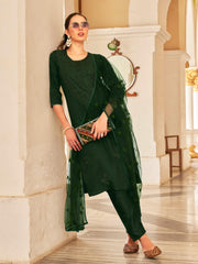 Bottle Green Silk Blend Tonal Thread Embroidered Straight Cut Kurta Set