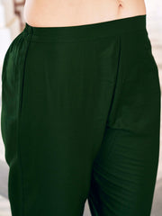 Bottle Green Silk Blend Tonal Thread Embroidered Straight Cut Kurta Set
