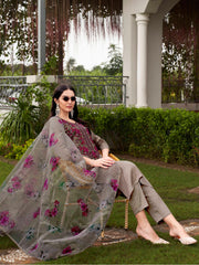Teal Blue Color Cotton Blend Multi Embroidered Kurta Set With Printed Organza Dupatta