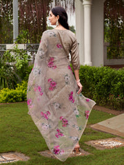 Teal Blue Color Cotton Blend Multi Embroidered Kurta Set With Printed Organza Dupatta