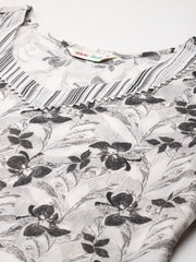 White & Black colour cotton blend floral print kurta set