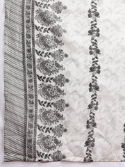 White & Black colour cotton blend floral print kurta set