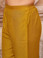 Yellow Color Chinon Solid Flared Kurta Set With Sequinns Dupatta