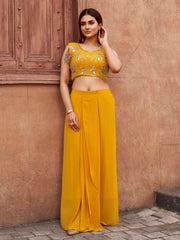 Yellow Georgette 3PC Shrug Set With Gota & Sequinns Embroidery
