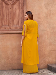 Yellow Georgette 3PC Shrug Set With Gota & Sequinns Embroidery