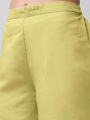 Yellow Cotton Gathered Kurta Set With Dupatta & Yoke Embroidery
