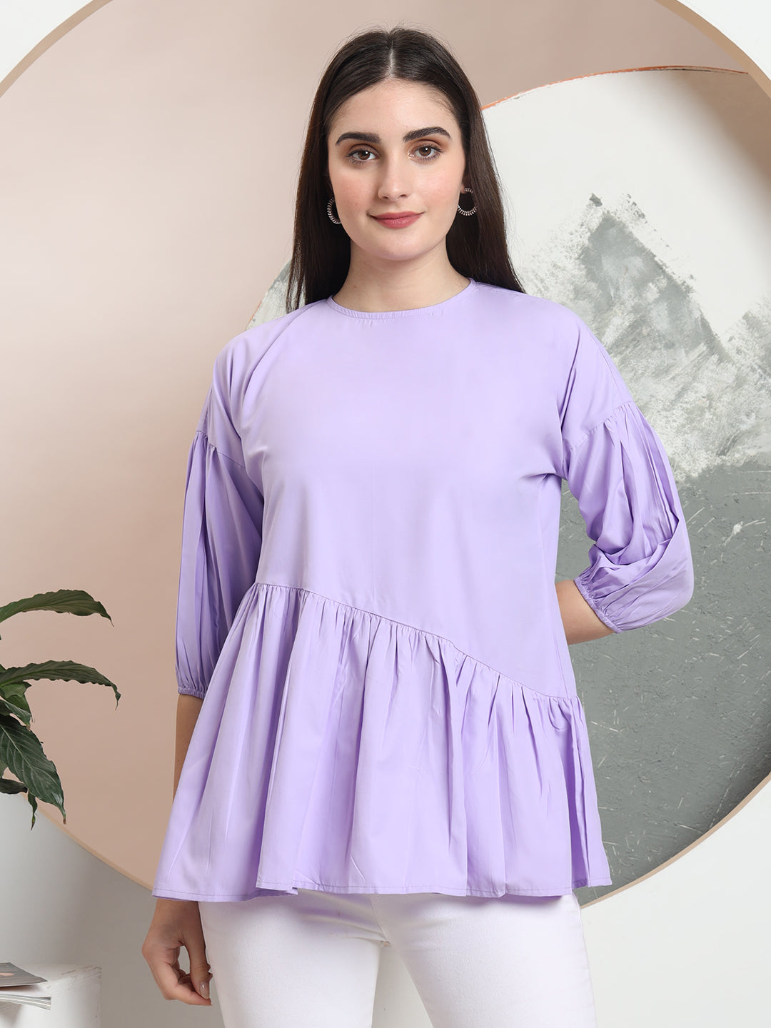 casual puff sleeves solid women top 1