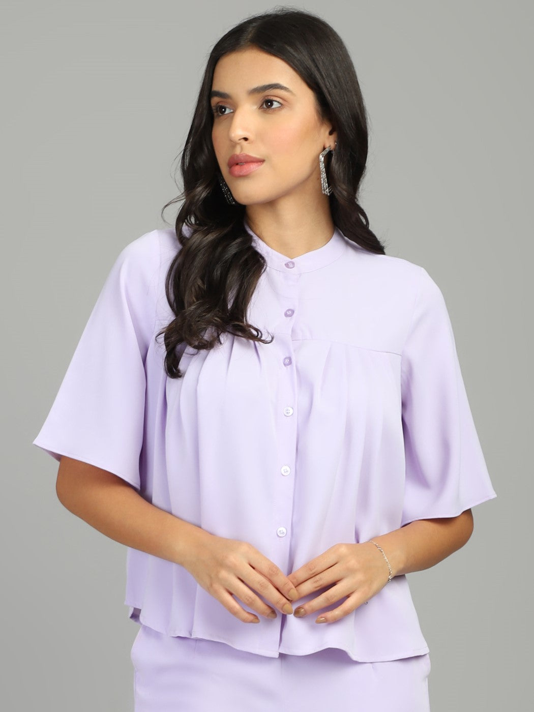 regular fit solid mandarin collar casual shirt 1
