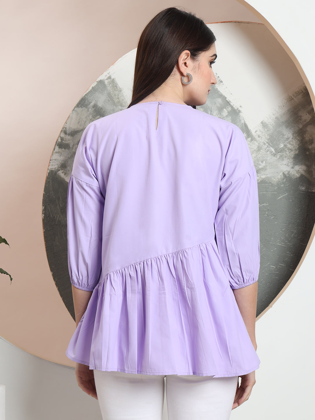 casual puff sleeves solid women top 1
